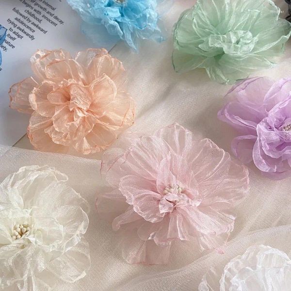 Fiori decorativi 3 pezzi 9 cm tessuto chiffon fatto a mano fiore artificiale patch applique per abiti da sposa cappelli tornante decorazione gioielli