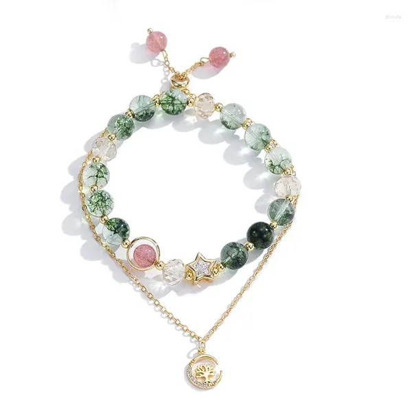 Pulseiras com pingentes deslumbrantes pulseira de cristal de morango verde – melhore a sorte e a beleza!