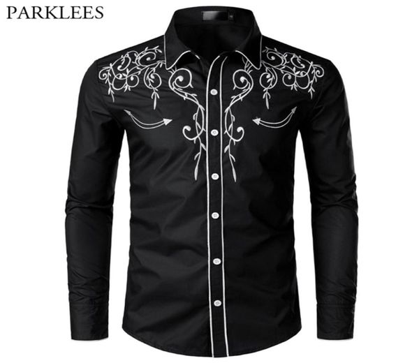 Elegante camisa de cowboy ocidental masculina design de marca bordado slim fit casual camisas de manga comprida camisa de festa de casamento masculina 22077129413