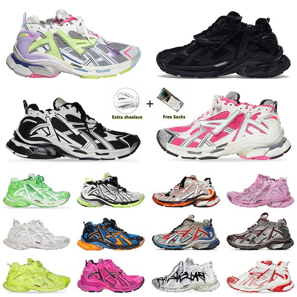 2024 Runner 7.0 Tracce scarpe casual di lusso Belenciaga Graffiti Pelle libera Grigio Viola chiaro Neon Giallo Bianco Scarpe da ginnastica Uomo Donna Sneaker da jogging Taglia 35-46 Dhgate