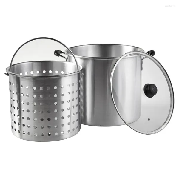 Doppelkessel aus Aluminium, 32 Quart Dampfgarer mit 21 Quart Korb, Glasdeckel, Küche