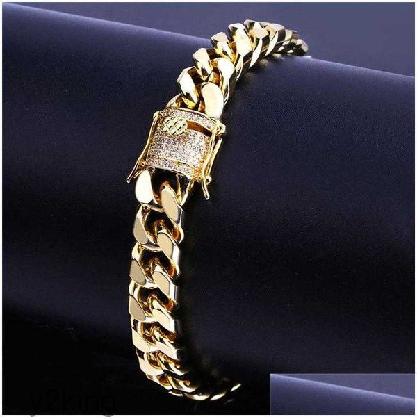 Kette Punk Charm Herren Armband Designer Cuban Link Luxus 18k Gold Armbänder Mann 10mm Kupfer Weiß AAA Zirkonia Sier Diamant Ch Dhabd OWYS E3P4