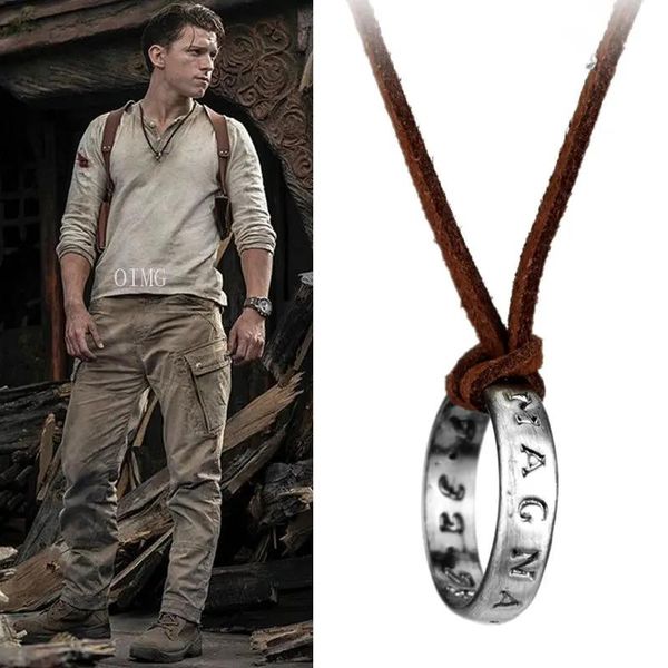 Collane Gioco di film Collana Uncharted 4 Nathan Drake Anello cosplay Codice in pelle Antico ciondolo vintage Gioielli Prop