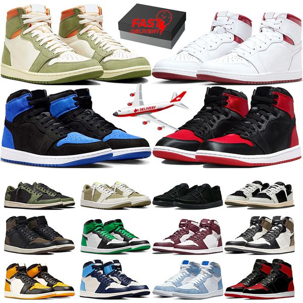 Caixa Livre Jumpman 1 Tênis de Basquete 1s Mens Treinadores Mulheres Mens Sapatilhas Preto Fantasma Metálico Borgonha Olive Palomino True Blue Hyper Royal Esportes ao ar livre