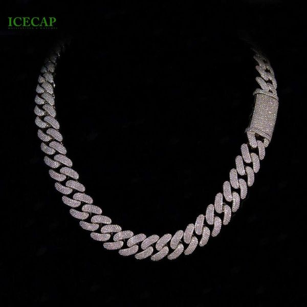 2023 Gioielleria raffinata Hiphop Uomo Collana in argento sterling 925 Vvs Moissanite Collana in oro bianco placcato 18mm Catena a maglia cubana ghiacciata