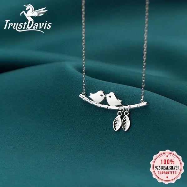 Halsketten TrustDavis Authentische 925 Sterling Silber Mode Süße Schöne Zweig Paare Vogel Anhänger Halskette Für Frauen Geburtstag Geschenk DA825
