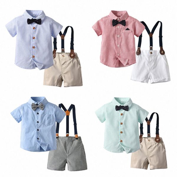 Fliege Baby Kinder Kleidung Sets Hemden Shorts Gestreifte Strickjacke Jungen Kleinkinder Kurzarm T-shirts Träger Hosen Anzüge Sommer Jugend Kinder Kleidung Größe E6N1 #