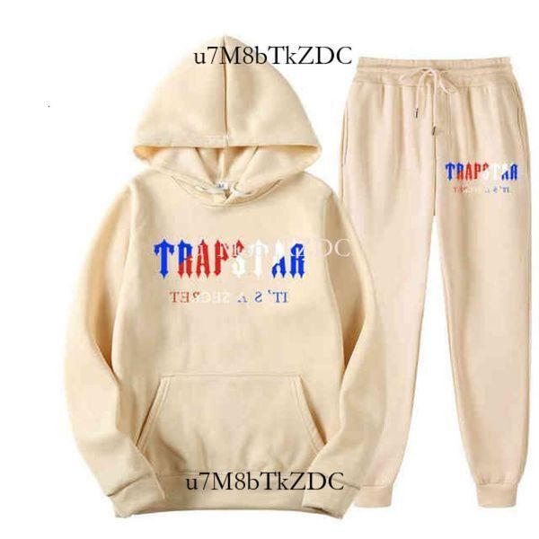 Tuta Trapstar Marchio stampato Abbigliamento sportivo T-shirt da uomo 16 colori caldi Due pezzi Set Felpa con cappuccio allentata Pantaloni da jogging 547