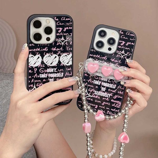 Custodie per cellulari Borse da sera Corea Crossbody Bead Bracciale Clip posteriore Graffiti Lettera Custodia per telefono per iPhone 14 13 12 Pro 11 Bella copertura protettiva per donna J240123