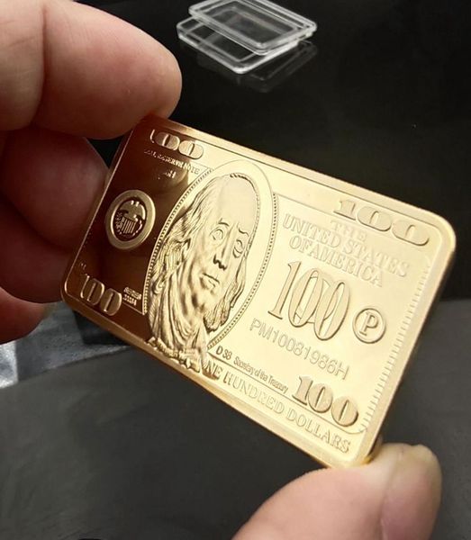 Moedas comemorativas dos EUA em ouro 24K 44283mm EUA 100 dólares CoinArts and Crafts Bar Square Metal Badge Craft Coleção Lembrança C8075284