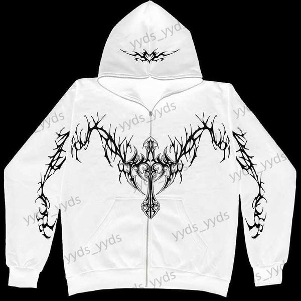 Herren Hoodies Sweatshirts Vintage Kleidung Männer Y2K Stil Zip Up Hoodie Harajuku Mode Gothic Streetwear Frauen Hip Hop Punk Goth Oversize Sweatshirt Mantel T240124