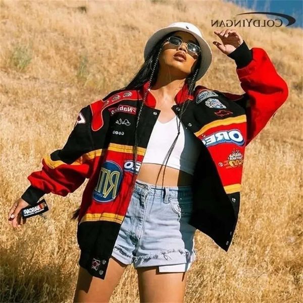 Damen Jacken Bedruckte Rennjacke American Hiphop Street Style Y2k Übergroße Windjacke Uniform Bomber Top Kleidung 221007 82