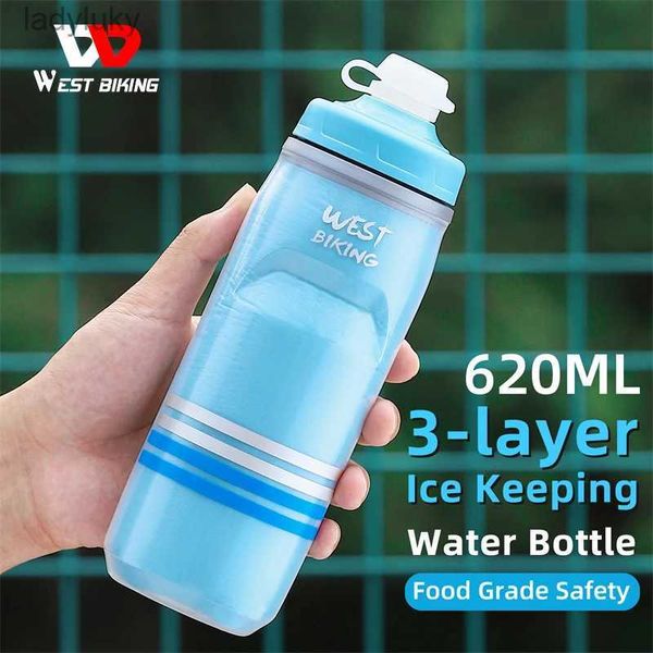 Gabbie per bottiglie d'acqua WEST BIKING Borraccia isolata Ciclismo Sport 620ML Borraccia portatile MTB per bici da strada Palestra termica Fitness Running Flask morbidoL240124