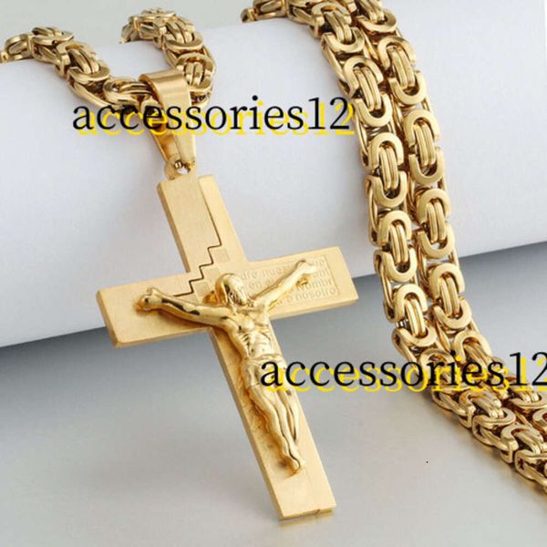 Anhänger Halsketten Männer Byzantinische Gliederkette Halsketten Gravierte Treppe Kruzifix Jesus Kreuz Anhänger Halskette Katholischer Schmuck Luxusschmuck Qualitätsgeschenk 2024