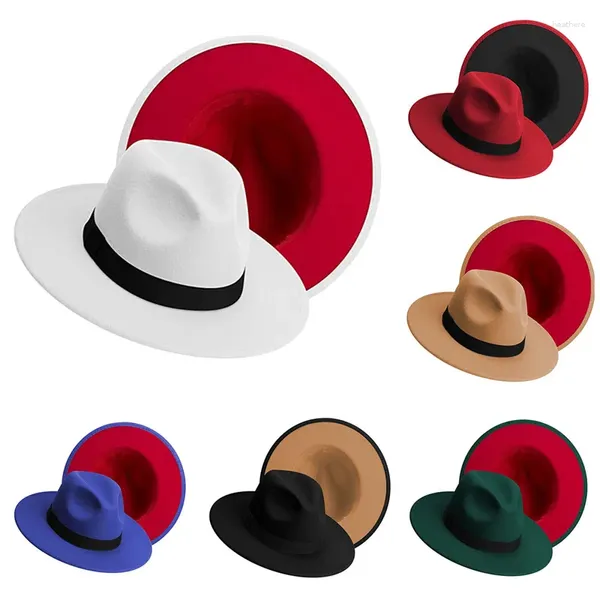 Berets Einfache Weiß Rot Zwei Ton Filz Fedora Hüte Für Männer Breite Krempe Jazz Frauen Elegante Trilby Cap Großhandel