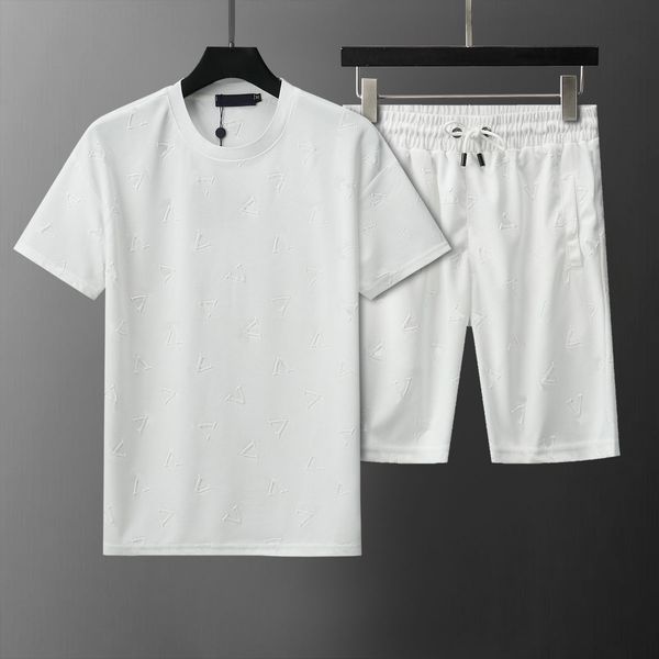 Conjunto de roupas esportivas com padrão de letras: agasalho casual para homens – camiseta de manga curta, shorts, 2 cores – pronto para o verão