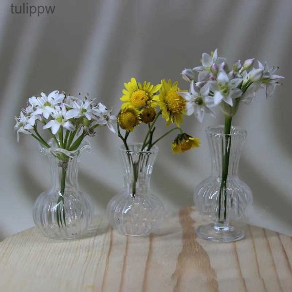 Vasen Kreative Mini Glasvase Transparente Pflanze Hydrokultur Terrarium Miniatur Blumenflasche DIY Puppenhaus Blumenarrangement Dekor L240124