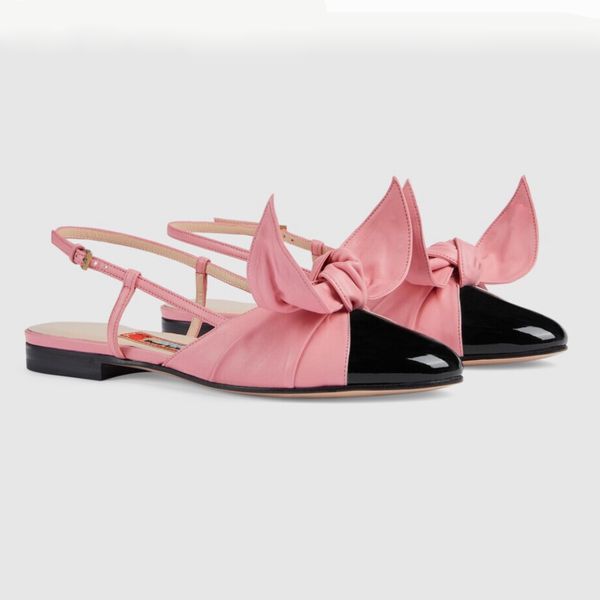 Flats Heels Sandals Ünlü Tasarımcı Kadın Slingbacks Elbise Ayakkabı Bowknot Tasarım Sevimli Tavşan Kulakları Çin Yeni Yıl Serisi Kaliteli Deri Akşam Kutu 10A 35-41