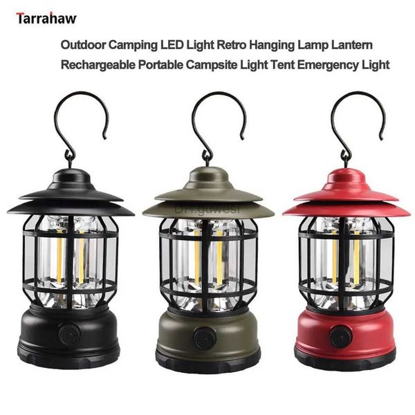 Camping Laterne Neue Outdoor Camping LED Licht Retro Hängende Lampe Laterne Wiederaufladbare Tragbare Campingplatz Licht Zelt Notlicht YQ240124