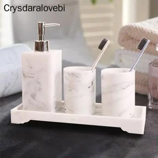Conjuntos nórdicos conjunto de banheiro padrão de mármore resina acessórios de banheiro titular escova de dentes dispensador de sabão bandeja de banheiro para weddi