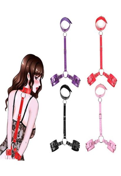 Massaggio Rovescio legato BDSM Bondage Restraint con colletto e manette Schiavo Fetish Bondage Gear Giocattoli erotici per coppie Adult4620510