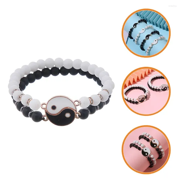 Charme Pulseiras Casais Fosco Preto Branco Amigos Combinando Frisado Fosco Amizade Yin Yang Amantes