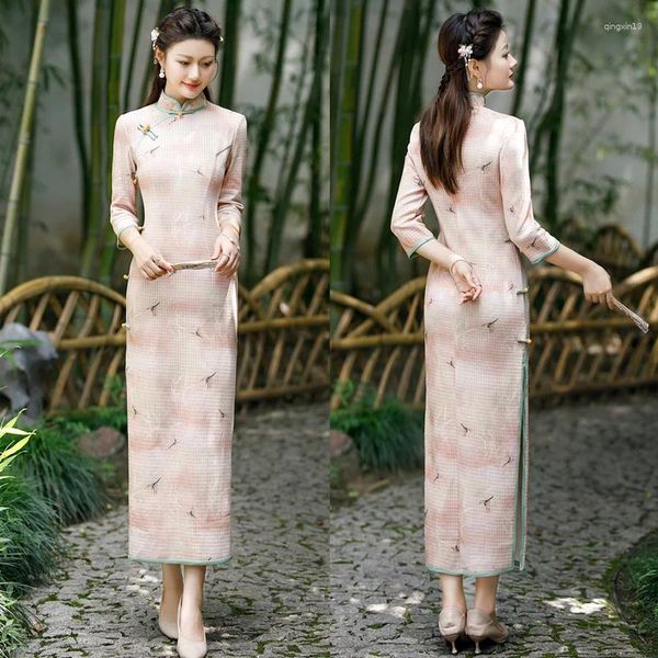 Roupas étnicas Cheongsam Outono Inverno Veludo Estilo Chinês Temperamento Vestido Tradicional Vestidos Elegantes Mulheres Retro Plus Size Qipao