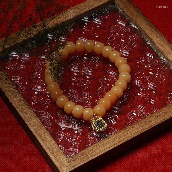 Filo naturale giallo bocca Bodhi radice 7 9 mm braccialetto perline di Buddha temperamento flessibile giocattolo a mano retrò