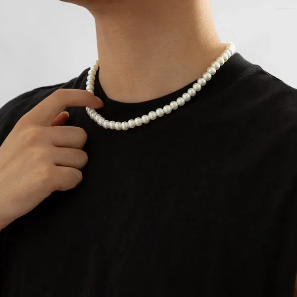 Colares pingentes simples imitação-pérola frisada gargantilha colar para homens na moda correntes brancas no pescoço acessórios 2024 moda jóias
