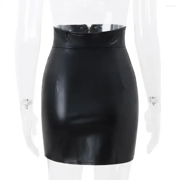 Röcke Hip Wrapped Rock Sexy High-Taille Kunstleder mit Reißverschlusstaschen Punk-Stil Damen Winter Mini Slim Fit