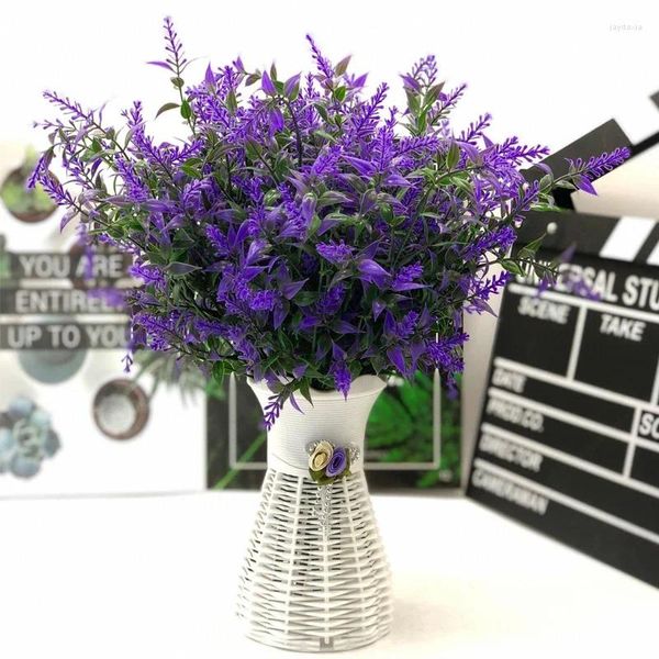 Flores decorativas 2/6 pçs artificial planta falsa plástico lavanda buquê mesa deoration para casamento ao ar livre casa decoração do jardim