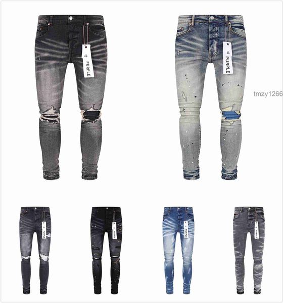 Jeans masculinos designer roxo para homens caminhadas calças rasgadas hip hop high street marca de moda pantalones vaqueros para hombre motocicleta bordado próximo 3dg5