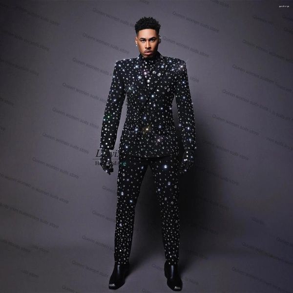 Abiti da uomo Cristalli glitterati Smoking con perline Uomo Doppio petto Maschile Party Prom Blazer Cena di nozze 2 pezzi Set Costume Homme