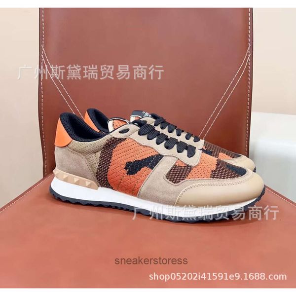 Spring Sole Men's Casual Rivet Designer Lace Trainer Up Color Blocking Sneakers Breathable Leather Valantino Version Thick Sports Running Shoes X1JY