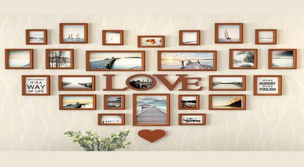 Romantische herzförmige Po-Rahmen-Wanddekoration, 25-teiliges Set, Hochzeits-Bilderrahmen, Heimdekoration, Schlafzimmer, Kombinationsrahmen-Set 6038942