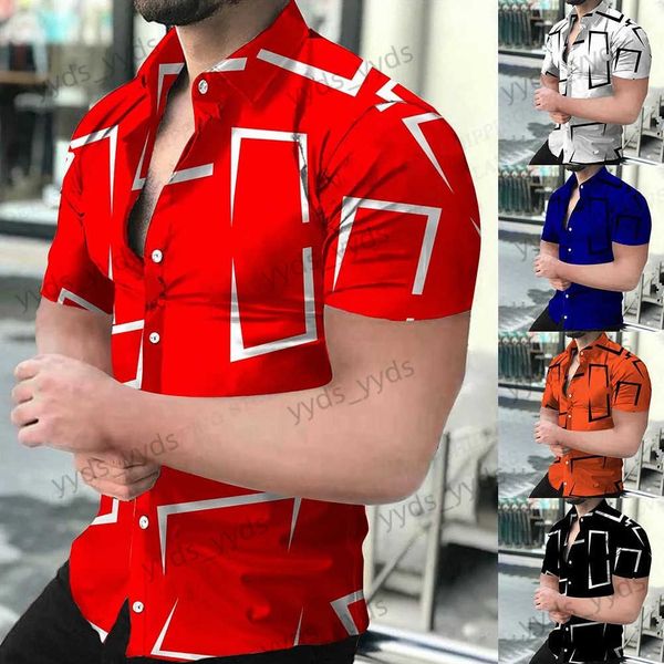 Мужские повседневные рубашки Пляжные рубашки с геометрическим 3d принтом Гавайские рубашки с коротким рукавом Мужские блузки Рубашка с рисунком Cuba Camisa Мужская одежда T240124