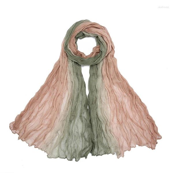 Schals Gradient Crumpled Schal Für Frauen Mädchen Studenten Dünne Patchwork Baumwolle Voile Soft Stricken Schal Weibliche Wrap Schals