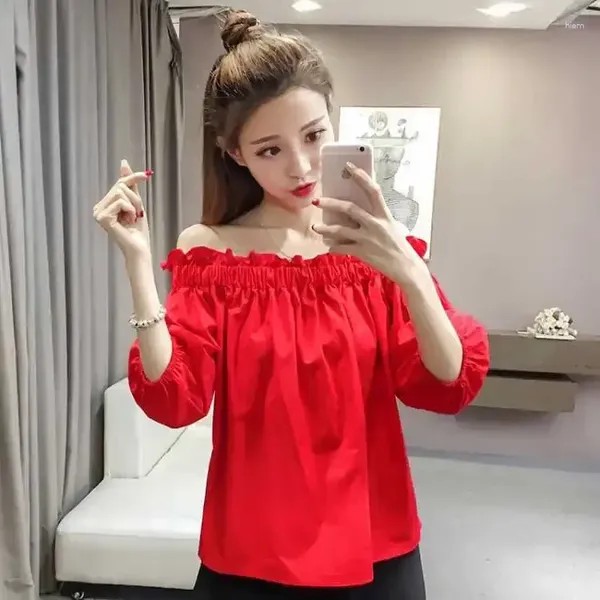 Frauen Blusen Sommer Chiffon Hemd Lose Kleidung Rot Off-Schulter Top Bluse Frauen Blusas Ropa De Mujer