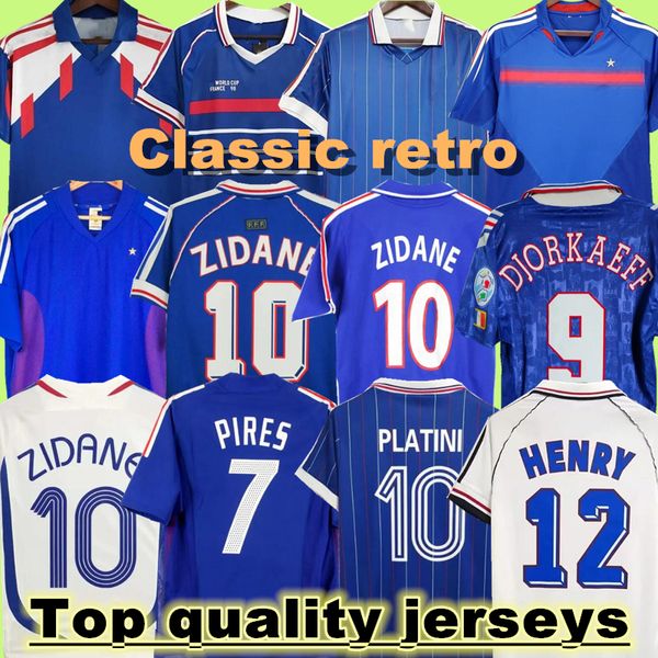 Французские футбольные трикотажные изделия 98 Retro 02 Zidane Henry 96 04 Platini Футбольная рубашка Trezeguet Frenchy 2006 Deschamps Petit 2000 Pires Maillot de Footbal Djorkaeff