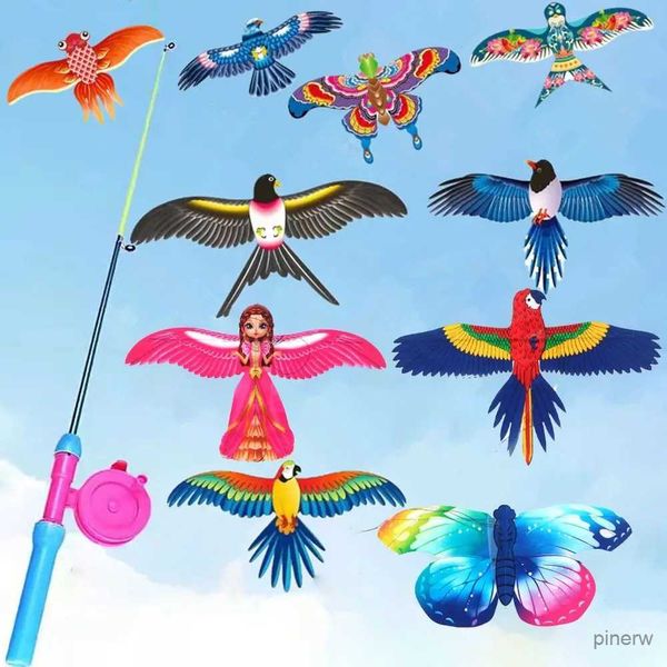 Kite acessórios kite 1 conjunto crianças kite brinquedo dos desenhos animados borboleta andorinhas águia kite com alça crianças voando pipa brinquedos ao ar livre