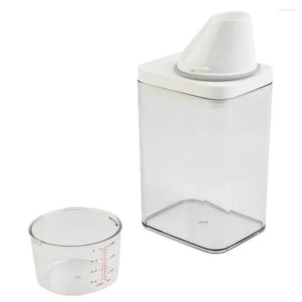 Dispensador de sabão líquido à prova de poeira à prova de vazamento de lavagem detergentes de lavanderia caixa de armazenamento tampa acima recipiente de pó branco