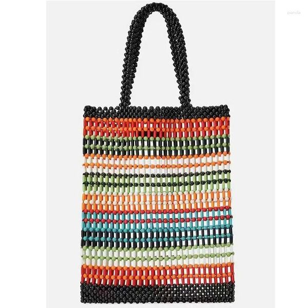 Abendtaschen Sommerurlaub Handgewebte Geldbörse mit Griff oben Retro-Perlen-Tragetasche für Frauen 2024 Acryl Bunte Regenbogen-Strand-Designer