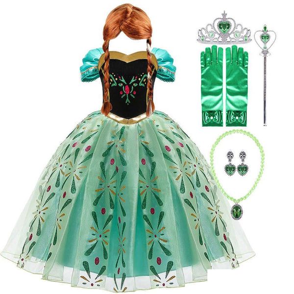 Em estoque vestidos da menina de flor crianças trajes de halloween bebê anna vestido congelado crianças neve rainha cosplay traje princesa 3-10 anos dhqcr