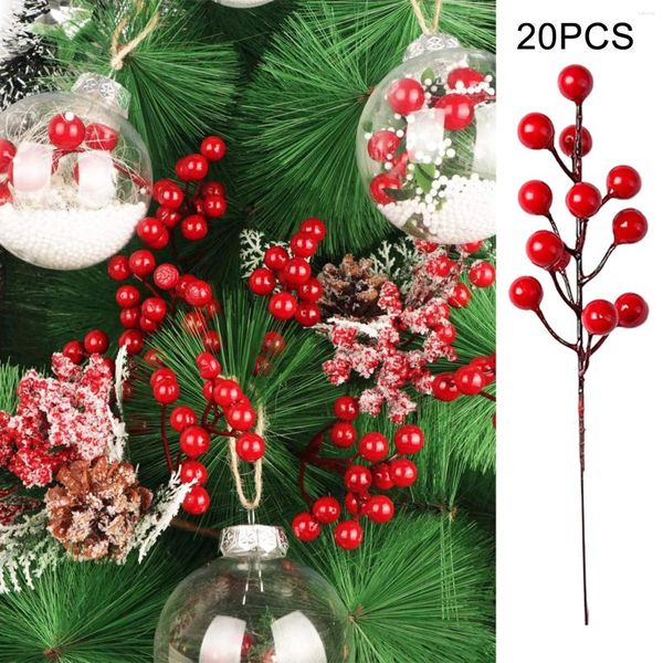 Flores decorativas 20 pacotes de hastes de frutas vermelhas escolhem ramos de bagas de azevinho para decorações artesanato casamento temporada de férias inverno flor selvagem