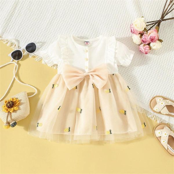 Vestidos de menina 0-36m bebê para meninas verão manga curta vestido de uma peça de algodão renda roupas de criança roupas de festa de aniversário