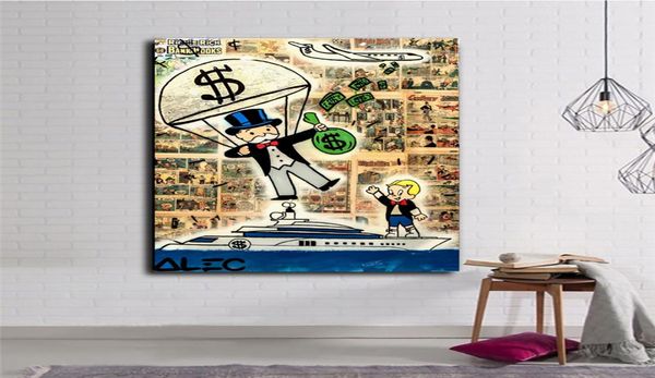 Alec Monopoli Paracadute Gettare Soldi Richie Su Yacht Street Art Graffiti Tela Pittura Poster Stampe Immagine Per Soggiorno Po4147460