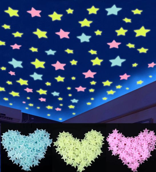 100 pezzi 3D notte stelle luminose adesivi bagliore nel buio giocattoli per bambini arredamento camera da letto regalo di compleanno di Natale5791322