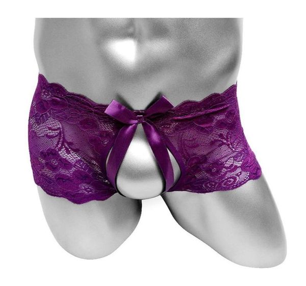 Calcinha boxer de renda floral de virilha aberta, calcinha sexy masculina, lingerie transparente, roupa íntima fofa de biquíni masculino 2929034