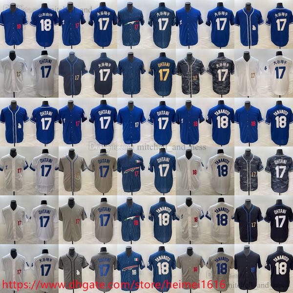 Personalizzato S-6XL 2024 New Baseball 17 Shohei Ohtani Jersey Stitch Home away 18 Yoshinobu Yamamoto Maglie Blu Bianco Grigio Camicia sportiva traspirante Uomo Donna Gioventù Bambini Ragazzi