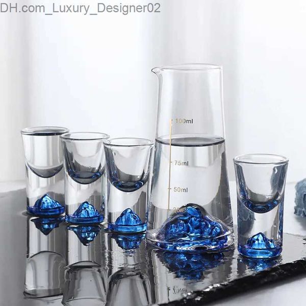 Copos de vinho cristal licor vodka shot vidro azul montanha copos de vinho uísque espíritos japonês saquê coreano soju y tiro copo q240124